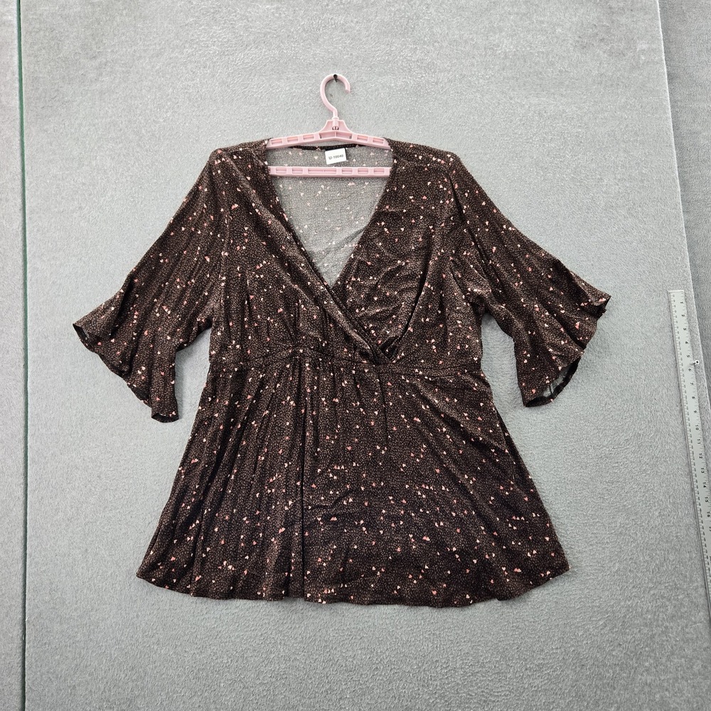 Torrid Women Blouse 3 Brown Floral Wrap Peplum V-Neck Babydoll Challis Surplice